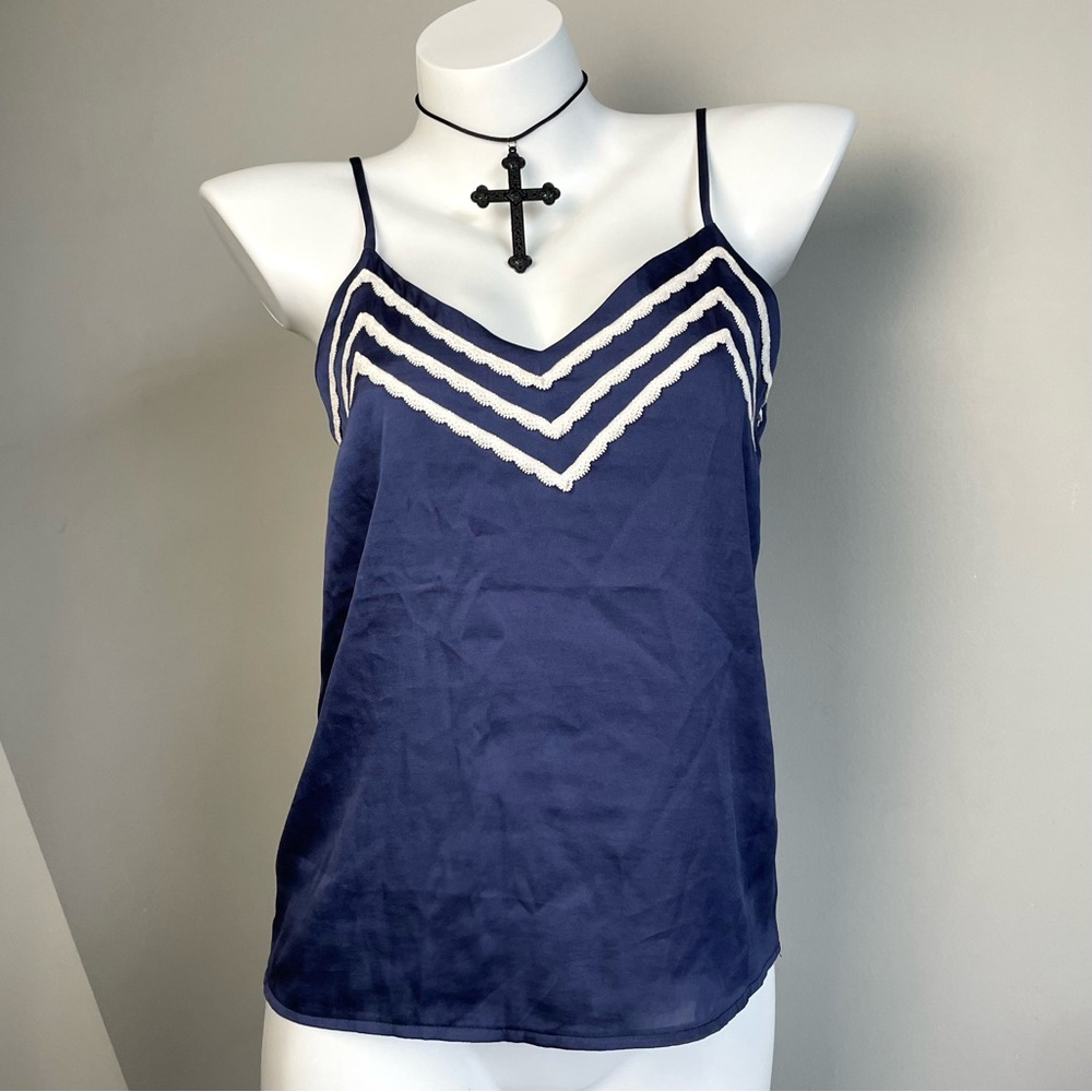 Navy Blue Cami Top with White Accents